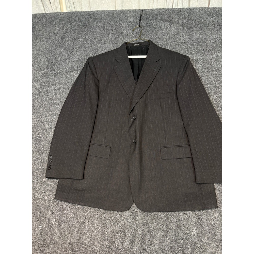 Towncraft Blazer Mens 46R Charcoal Grey Pinstripe Worsted Wool Blend Excellent